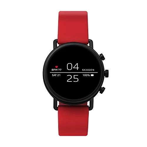 Skagen Connected Falster 2 Stainless Steel and Silicone Touchscreen Smartwatch, Color: Red (Model:...