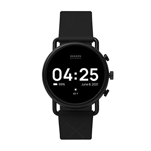 Skagen Connected Falster 3 Gen 5 Stainless Steel and Silicone Touchscreen Smartwatch, Color: Black...