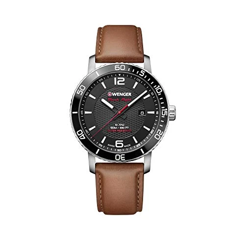 Wenger Men's 'Sport' Swiss Quartz Stainless Steel and Leather Casual Watch, Color:Brown (Model:...