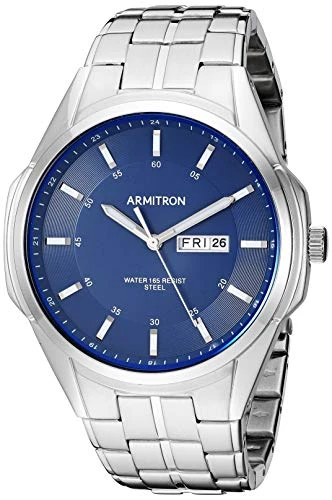 Armitron Men's 20/5391NVSV Day/Date Function Silver-Tone Bracelet Watch