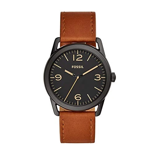 Fossil Men's Ledger Quartz Leather Three-Hand Watch, Color: Black, Brown (Model: BQ2305)