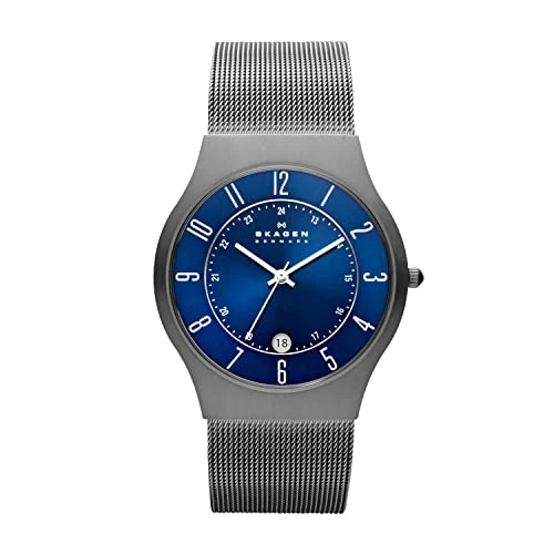 Skagen Men's Sundby Quartz Analog Stainless Steel and Mesh Watch, Color: Blue & Charcoal (Model:...