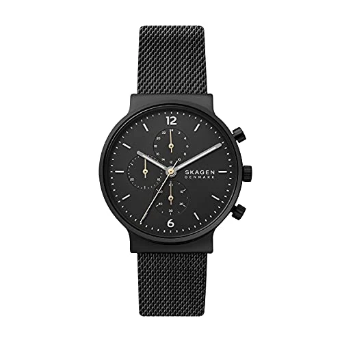 Skagen Men's Ancher Chronograph Black-Tone Stainless Steel Mesh Watch (Model: SKW6762)