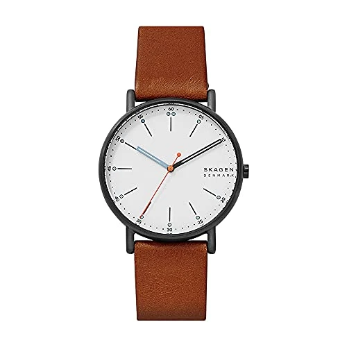 Skagen Men's Signatur Quartz Analog Stainless Steel and Leather Watch, Color: Brown / Silver (Model:...