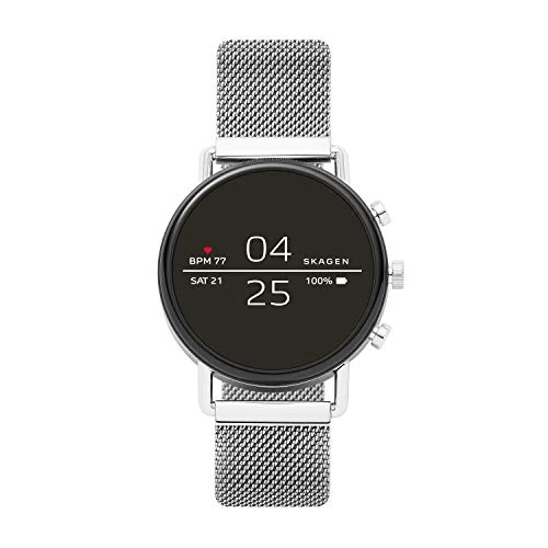 Skagen Connected Falster 2 Stainless Steel Magnetic Mesh Touchscreen Smartwatch, Color: Silver...